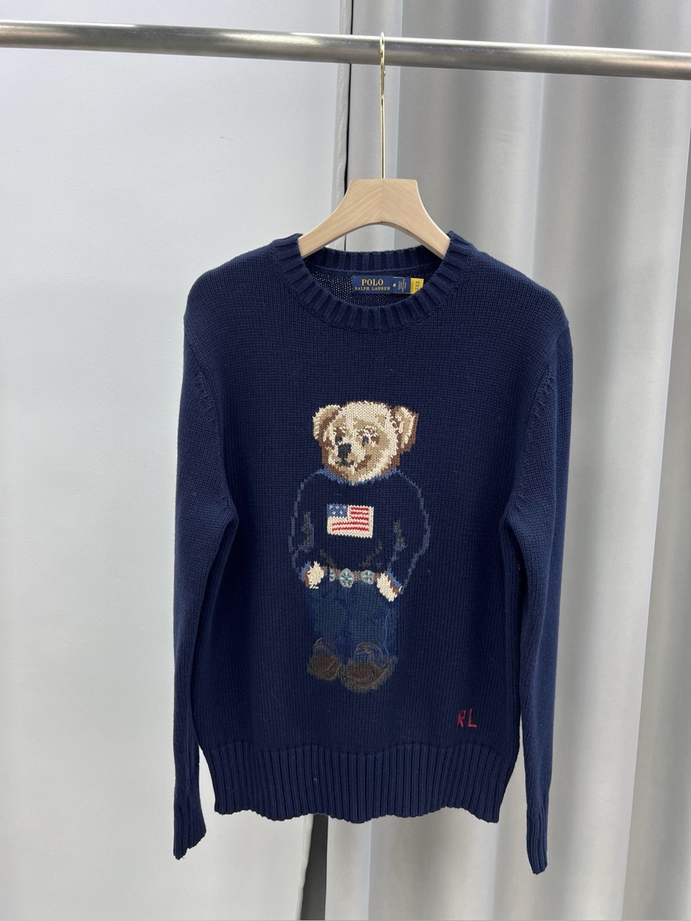 Polo Ralph Lauren Navy Polo Bear Flag Knit Crewneck Sweater